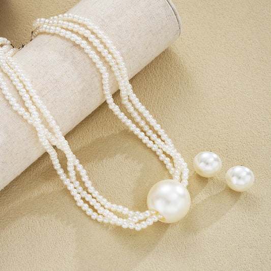 3-Piece Vintage Pearl Layered Necklace and Earring Set