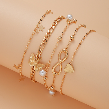 Set of 6 Gold Charm Anklets
