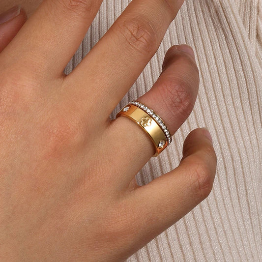 Radiant Clover and Crystal Ring