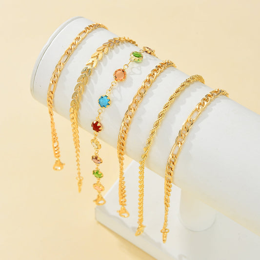 Set of 6 Layered Chain Anklets