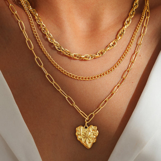 Set of 3 Chunky Heart Pendant Necklaces
