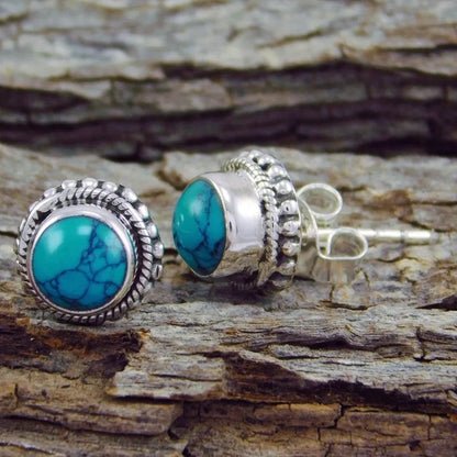 Vintage Round Turquoise Stone Stud Earrings