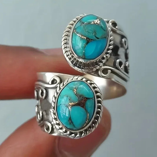 Chic Vintage Turquoise Cross Band Ring