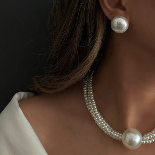 3-Piece Vintage Pearl Layered Necklace and Earring Set
