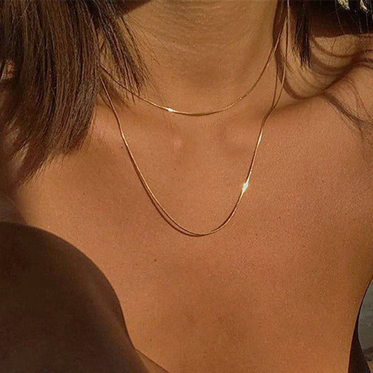 Set of 2 Delicate Herringbone Chain Necklaces