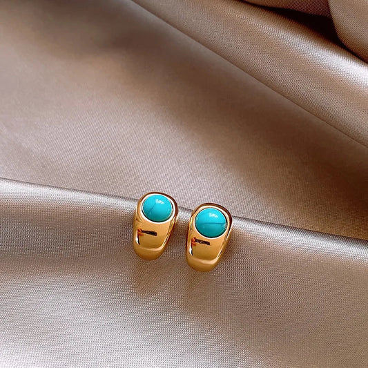 Classic Curved Copper Earrings with Timeless Turquoise