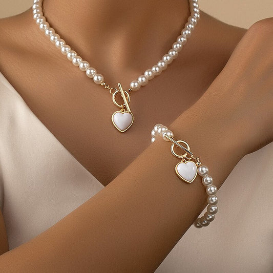 SET OF 2 RED PEARL HEART JEWELRY PIECES