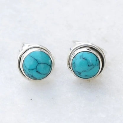 Vintage Round Turquoise Stone Stud Earrings
