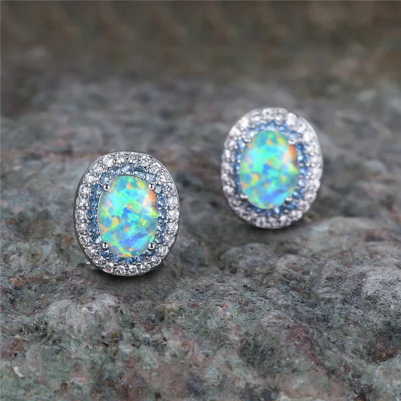 Vintage Round Turquoise Stone Stud Earrings