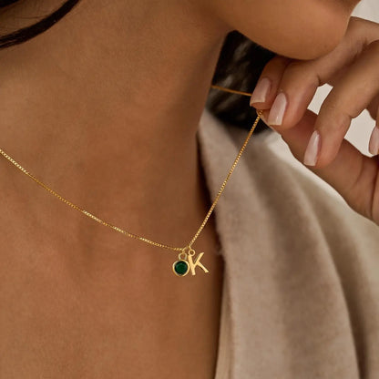 Delicate Initial and Birthstone Pendant Necklace