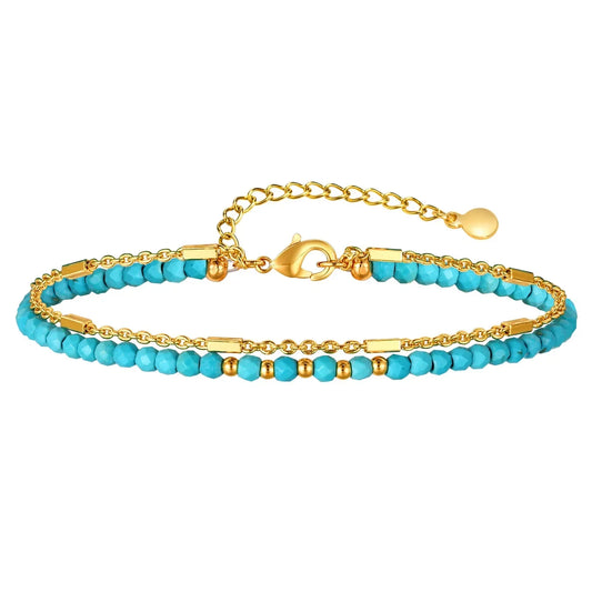 Classic Gold Double Chain Bracelet with Turquoise Accents