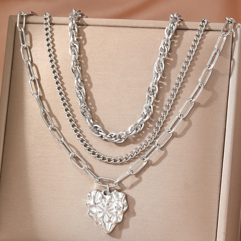 Set of 3 Chunky Heart Pendant Necklaces