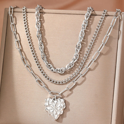 Set of 3 Chunky Heart Pendant Necklaces
