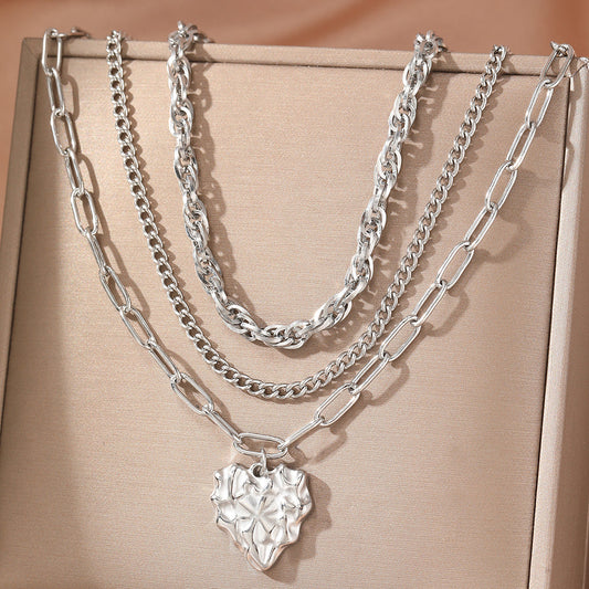 Set of 3 Chunky Heart Pendant Necklaces