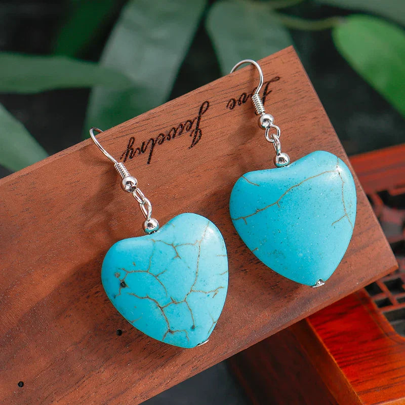 Vintage Turquoise Heart-Shaped Drop Earrings