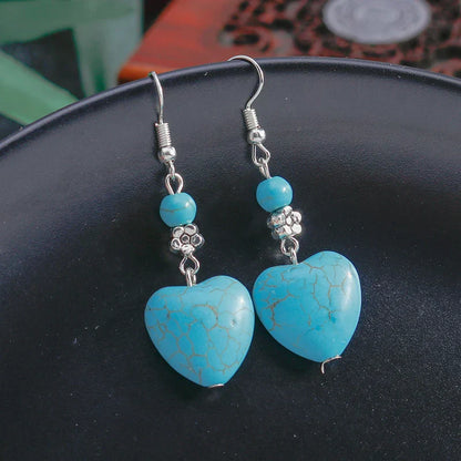 Vintage Turquoise Heart-Shaped Drop Earrings