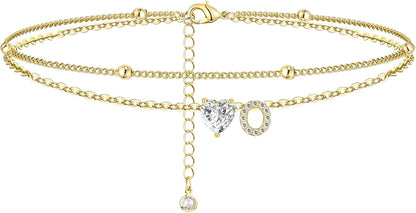 Initial Anklet with Gold Heart Charm