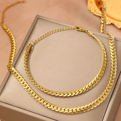 Gold Cuban Chain Necklace and Bracelet Set - 2 Pieces