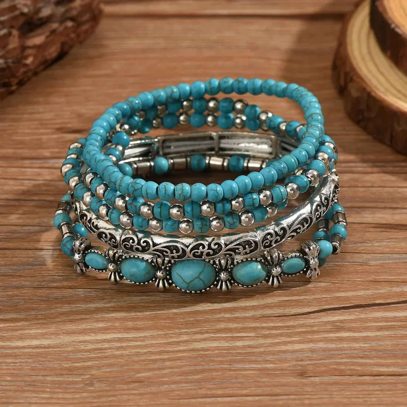 Boho Chic Turquoise Beaded Bracelet Collection