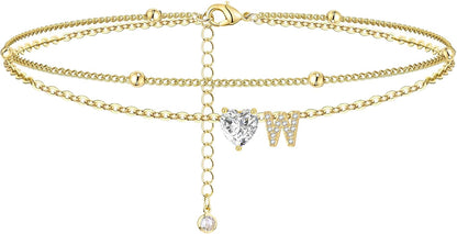 Initial Anklet with Gold Heart Charm