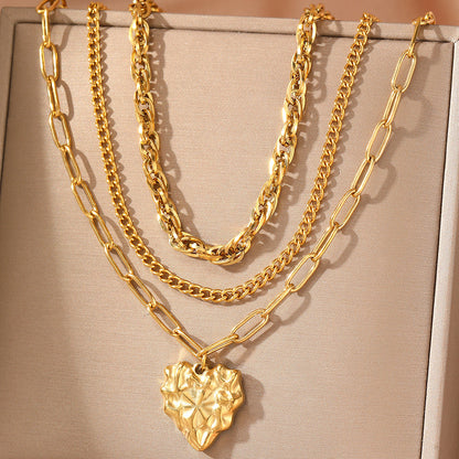 Set of 3 Chunky Heart Pendant Necklaces
