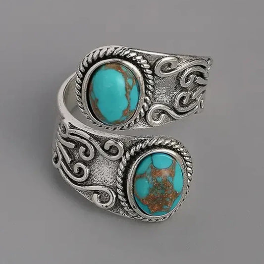 Chic Vintage Turquoise Cross Band Ring