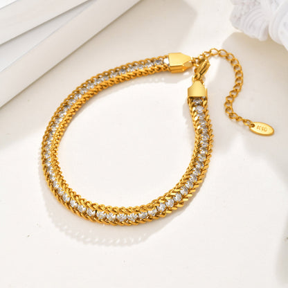 Set of 2 Crystal-Embellished Gold Chain Anklets
