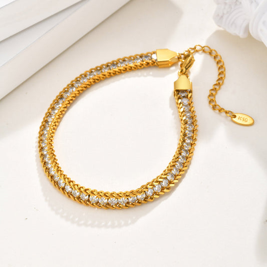 Set of 2 Crystal-Embellished Gold Chain Anklets
