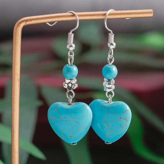 Vintage Turquoise Heart-Shaped Drop Earrings