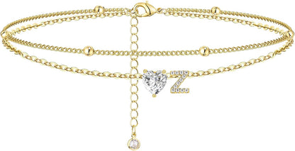 Initial Anklet with Gold Heart Charm