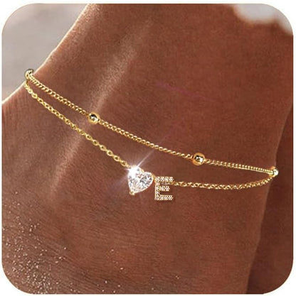 Initial Anklet with Gold Heart Charm