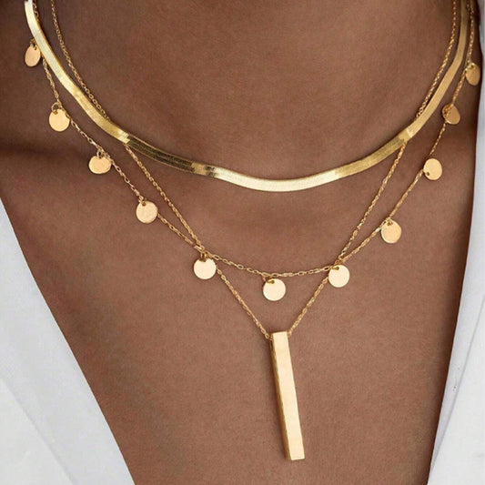 3pc Minimalist Disc & Bar Layered Necklace