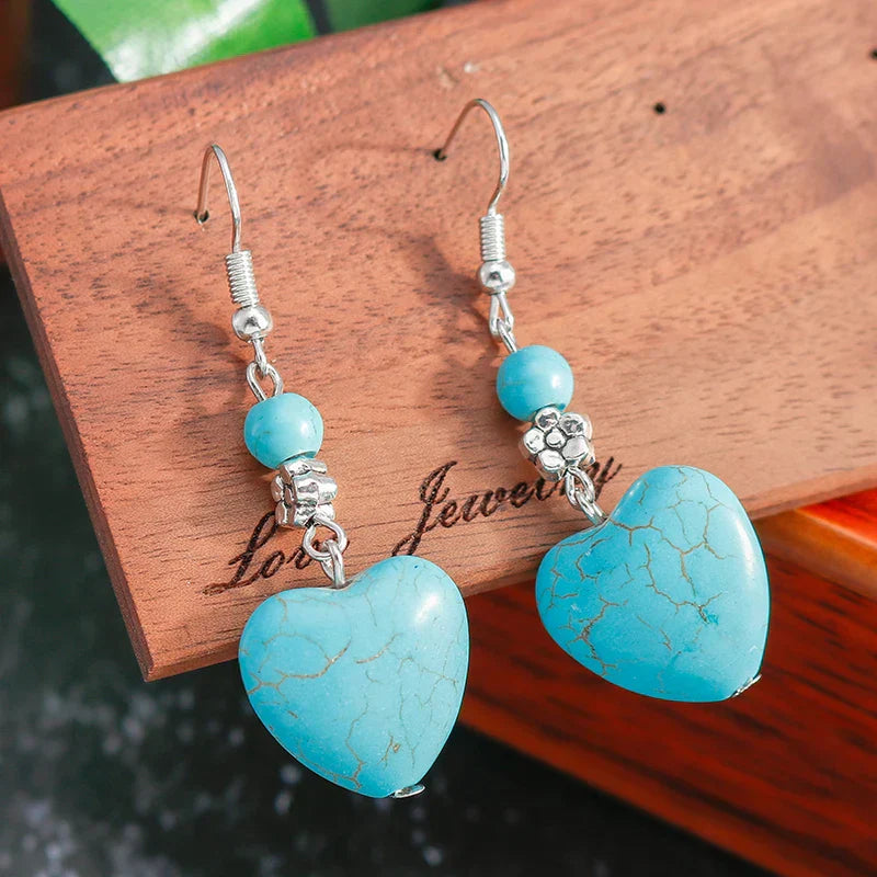 Vintage Turquoise Heart-Shaped Drop Earrings