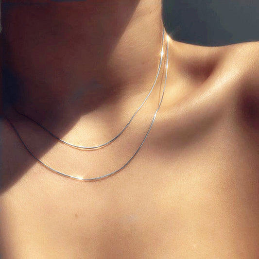 Set of 2 Delicate Herringbone Chain Necklaces