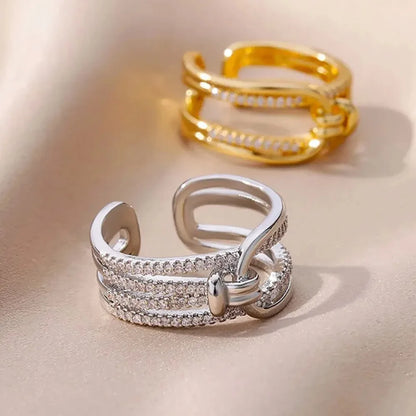 Elegant Double Band Gold Chain Ring