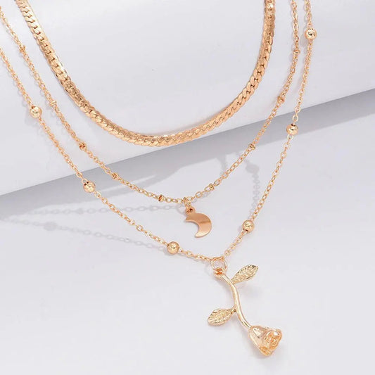 ELEGANT GOLDEN ROSE PENDANT NECKLACE