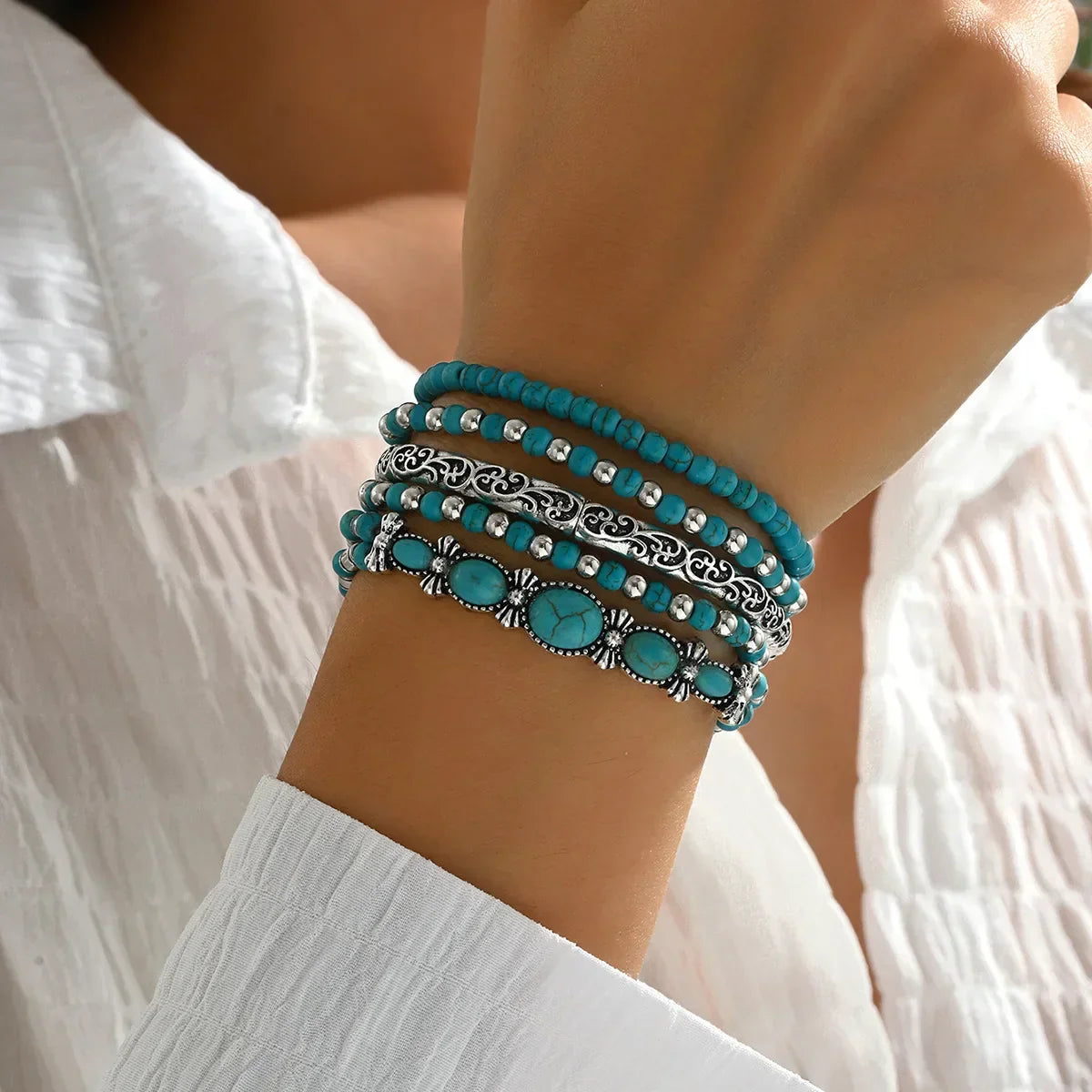 Boho Chic Turquoise Beaded Bracelet Collection