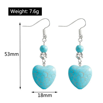Vintage Turquoise Heart-Shaped Drop Earrings