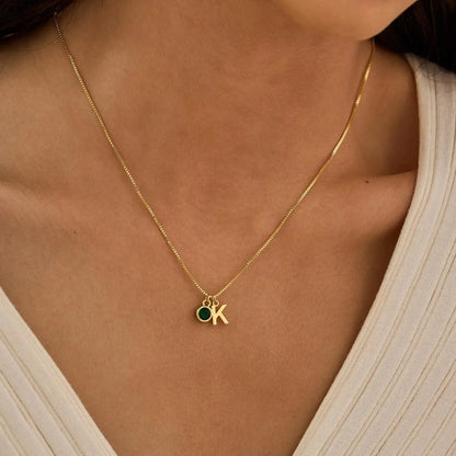Delicate Initial and Birthstone Pendant Necklace