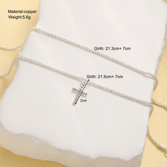 Set of 2 Silver Anklets with Cross Charms