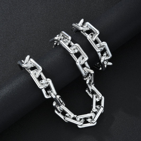 2pc Chunky Silver Chain Necklace & Bracelet Set