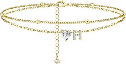 Initial Anklet with Gold Heart Charm