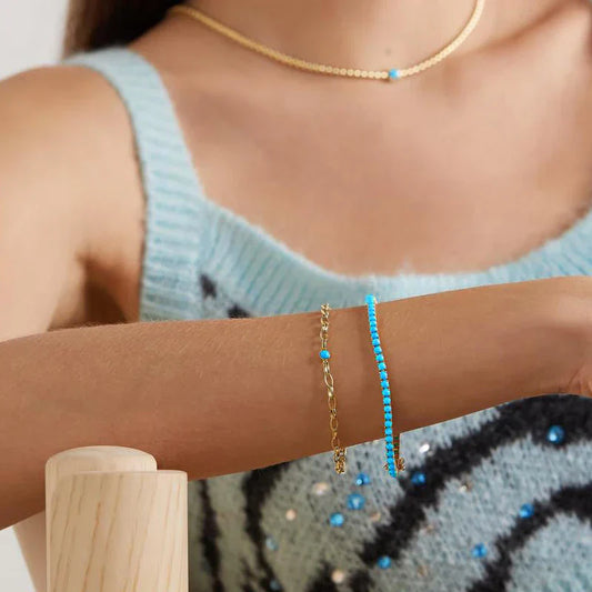 Chic Gold and Turquoise Chain Bracelet