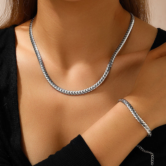 Gold Cuban Chain Necklace and Bracelet Set - 2 Pieces