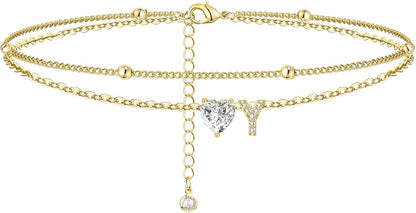 Initial Anklet with Gold Heart Charm