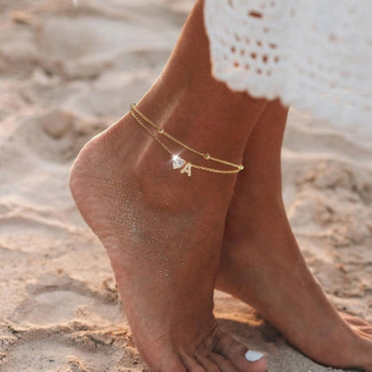 Initial Anklet with Gold Heart Charm