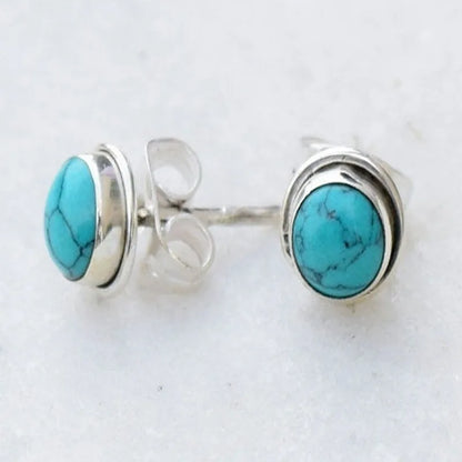 Vintage Round Turquoise Stone Stud Earrings