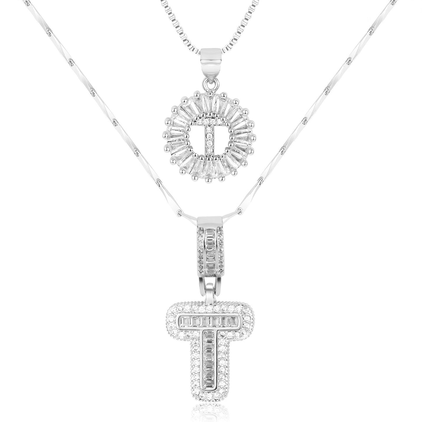 Set of 2 - 14k Gold Initial Necklaces with Diamonds