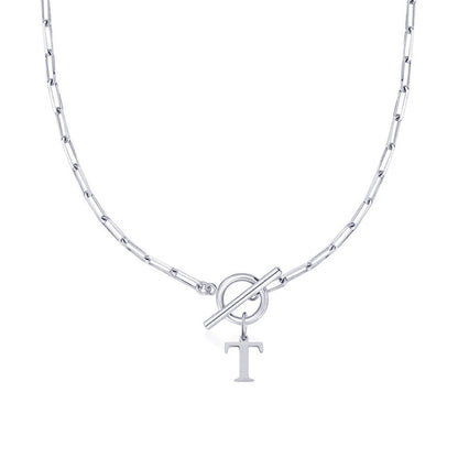 Circle Lock Clasp Necklace with Paperclip Letter Initial