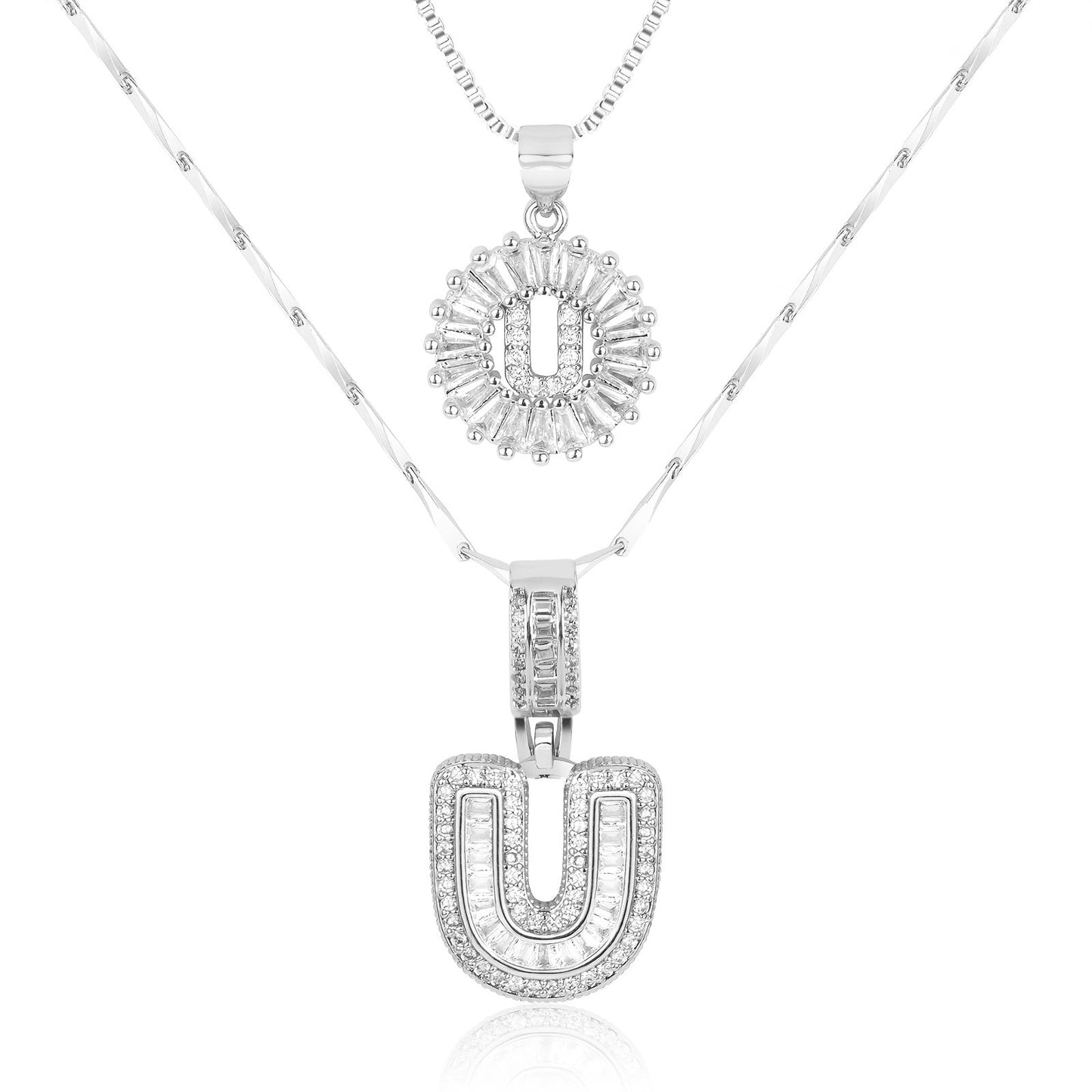 Set of 2 - 14k Gold Initial Necklaces with Diamonds